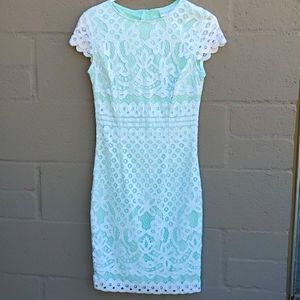 Bisou Bisou Mint Green and White Lace Dress